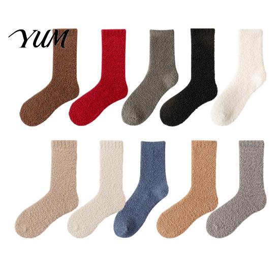 Non Slip Floor Socks for Women Coral Fleece Crew Women, Thickened Non-slip Warm Socks, Fuzzy Mid Calf Winter House Soft Plush Thermal Mittens