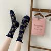 New Autumn and Winter Women Socks Floral Print Vintage Middle Tube Socks Japanese Fashion Harajuku Retro Sweet Girl Ruffle Socks