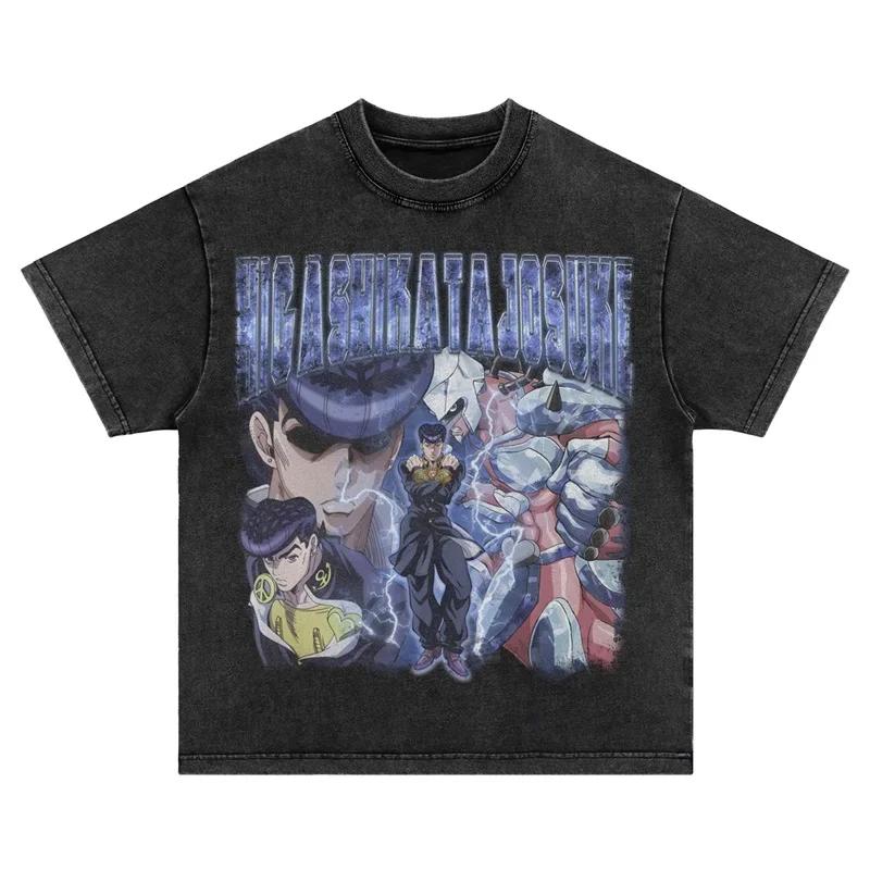 Anime JoJos Bizarre Adventure T Shirt DIO Washed Manga JOJO Stone Ocean Men Women T-shirts Oversized Kujou Jolyne Tops Tees