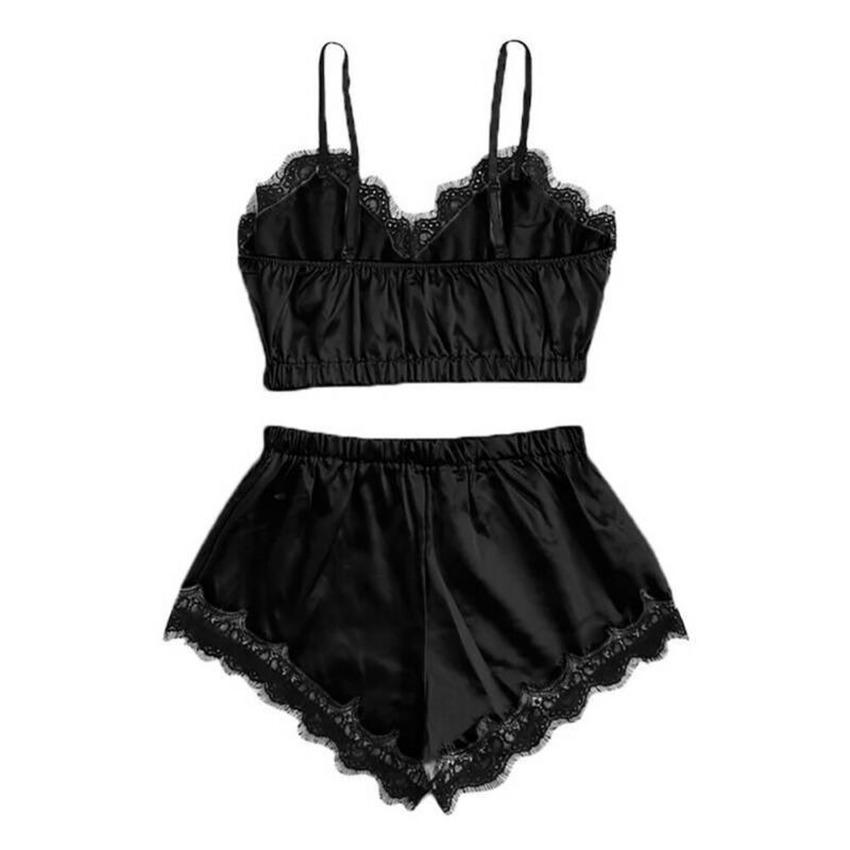 Women Sexy Lace Strappy Babydoll Lingerie Silk Satin Cami Top Shorts Nightwear Pyjama Set
