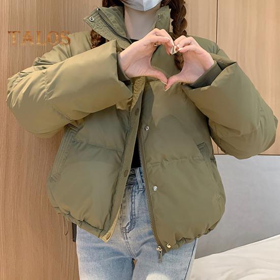 Женское зимнее хлопковое пальто с карманами, воротником-стойкой, длинным рукавом, однотонное, легкое, утолщенное, теплое, верхняя одежда