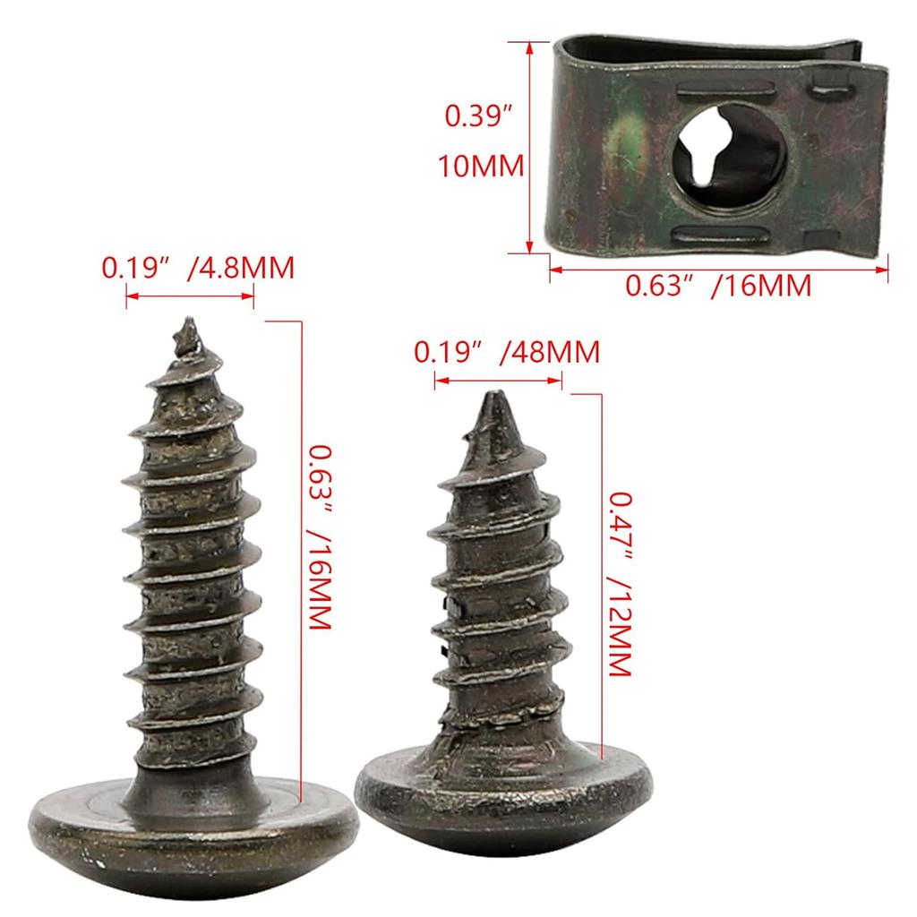 Minho 200Pcs Automotive U Tape Clip Fastener Kit, 50Pcs #10 X 1/2" Self-Tapping Screw +50Pcs #10 X 5/8" Self-Tapping Screw +100Pcs U Tape Clips,Metal