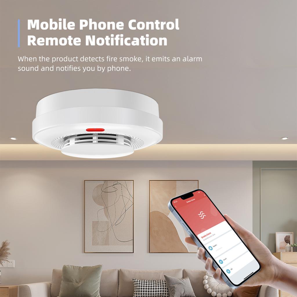WiFi Smart Smoke Detector Fire Smoke Alarm Auto-Check Tuya App 360 Degree Detection Remoting