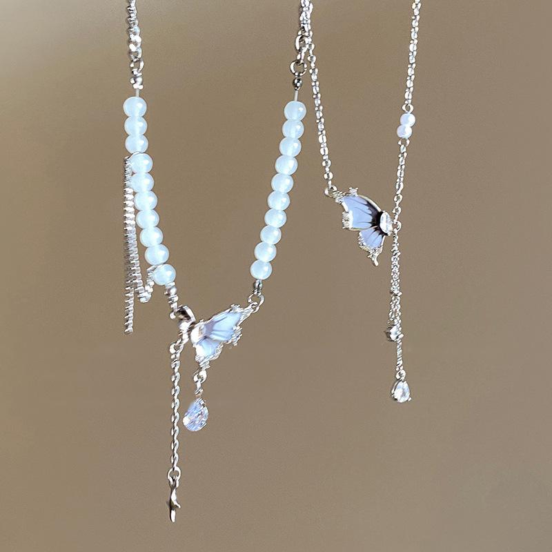 Cold Butterfly Tassel Pearl Necklace Women's Summer 2024 New Clavicle Chain Sweet Cool Versatile Temperament Girlfriend Accessories