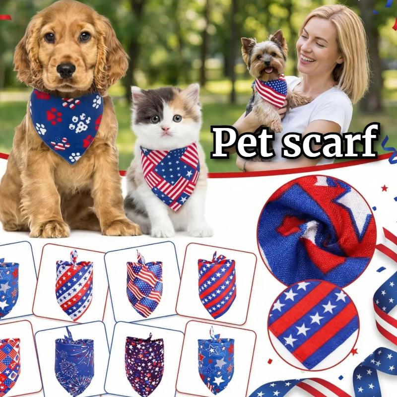 Red White Blue Pet Bandana Reusable Washable Dog Scarf for Independence Day Holiday Party Pet Accessories