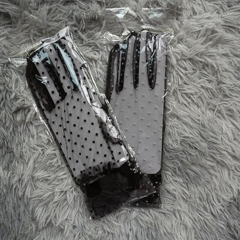 Короткие тюлевые осенние кружевные летние аксессуары, новые гибкие прозрачные перчатки с эластичными пятнами в виде листьев лотоса
