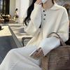 Yangi kuz va qish trikotaj ko'ylak ayollar uchun erkin moda lapel burama primer sviter yubka ayollar moda trendi