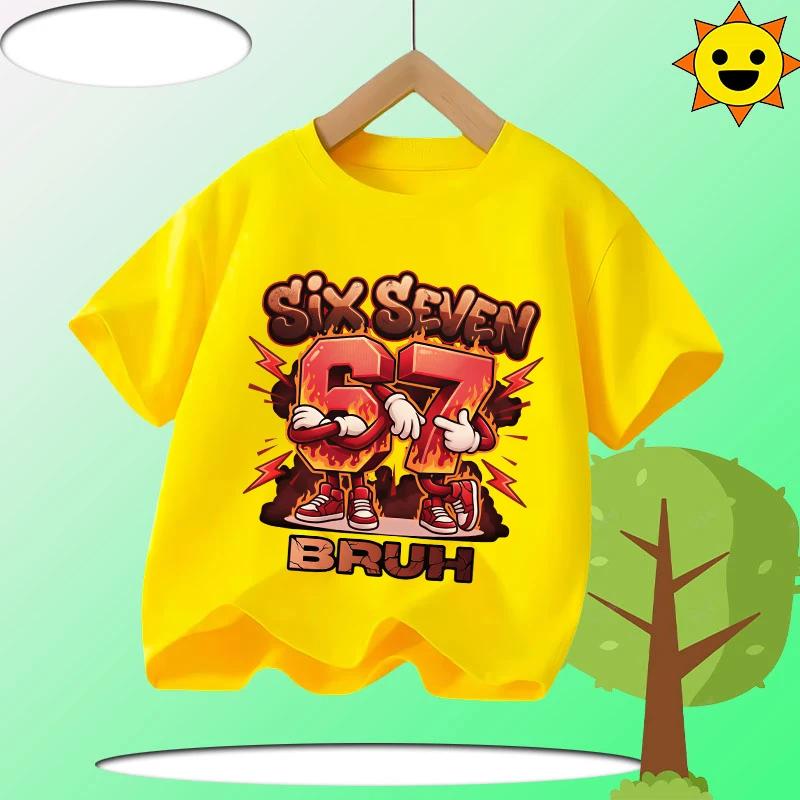 Funny Six Seven Italian Brainrot 67 Graphic Print T-Shirt Boy/Girl Summer Short Sleeved Kids Loose Comfortable Tshirt Tee Top