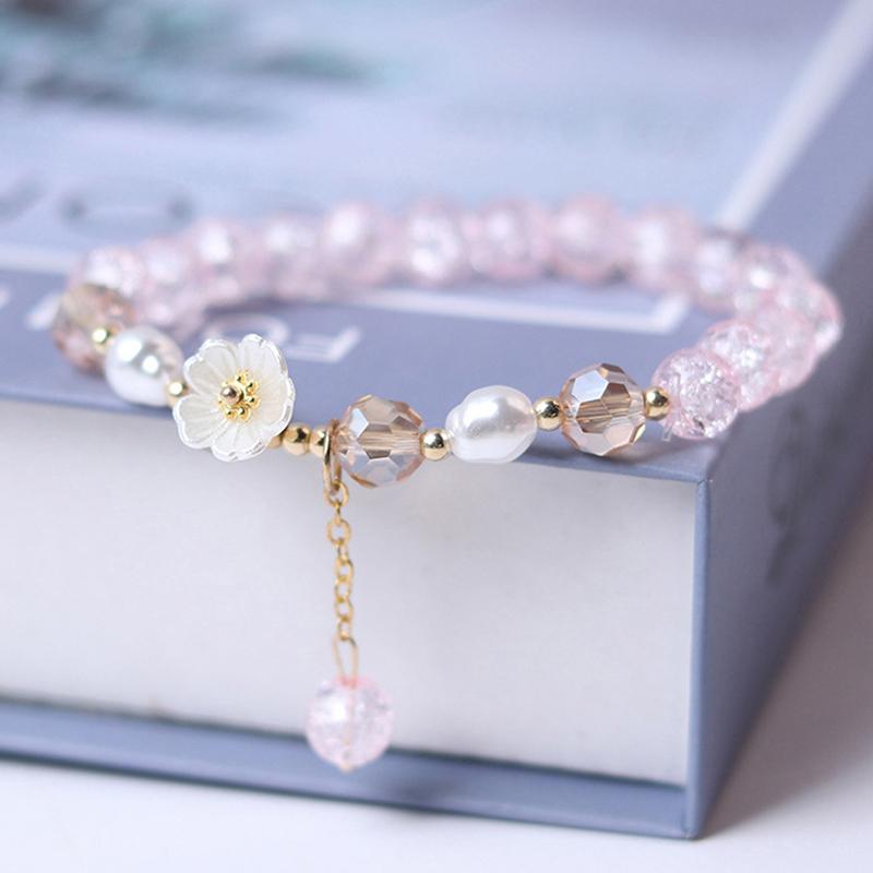 Crystal Beads Bracelet Women Pearl Flower Pendant Friendship KTY