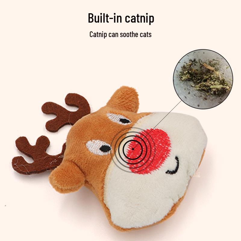 Christmas Reindeer Gingerbread Santa Plush Catnip Toy for Cats