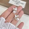 Elegant White Pearl Zircon Butterfly Earrings - French Fashion Fairy Style