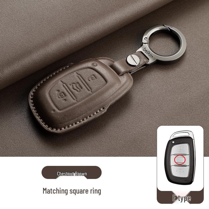 Genuine Leather Key Case for Hyundai ix35, Santa Fe, Fiesta, ix25, Elantra, Verna, Mistra