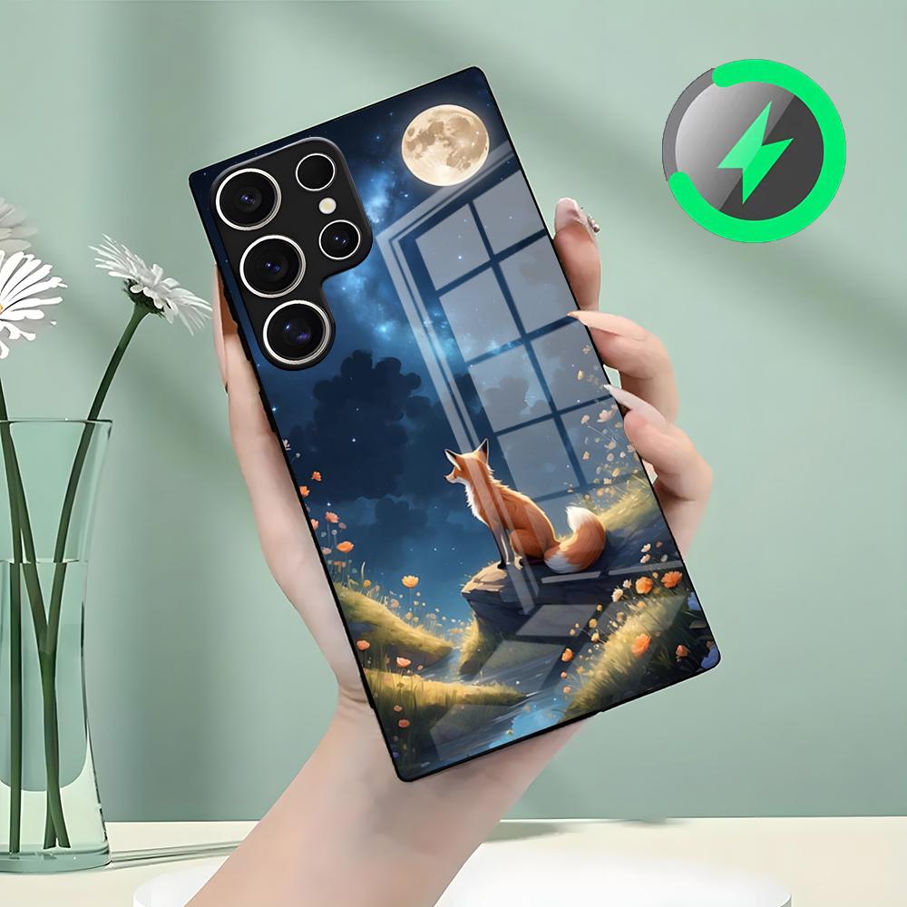 Чехол для телефона Manta «Космические лисы» Для Samsung S26 S25 S24 S23 S22 S21 S20 Edge Ultra Plus FE Для Magsafe Стеклянный чехол
