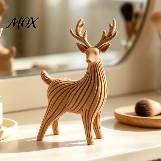 Nordic Style Animal Figurine 3D Printed Reindeer Figurine, Striped Deer Sculpture for Christmas Home Decor Desktop Ornament, Minimalist Statue Living