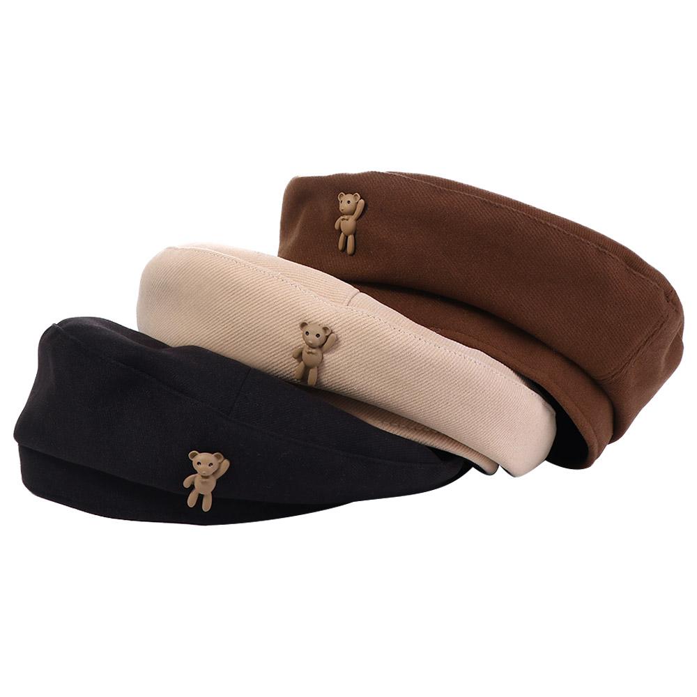 Girls Artist Hat For Female Keep Warm Solid Color Bear Beret Octagonal Cap Women Caps Painter Hat