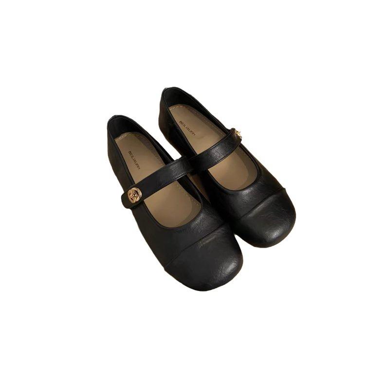 Ballet Single Shoes Women's Spring and Autumn New Retro Soft Leather French Gentle Fairy Evening Breeze Flat Bottom Mary Jane Small Leather Shoes
