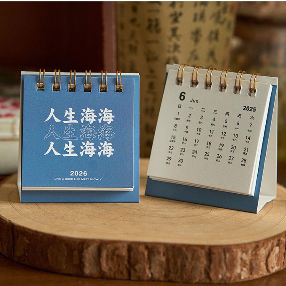 Solid Color 2026 Mini Desk Calendar Inspirational Text Standing Flip Calenda Home Decoration