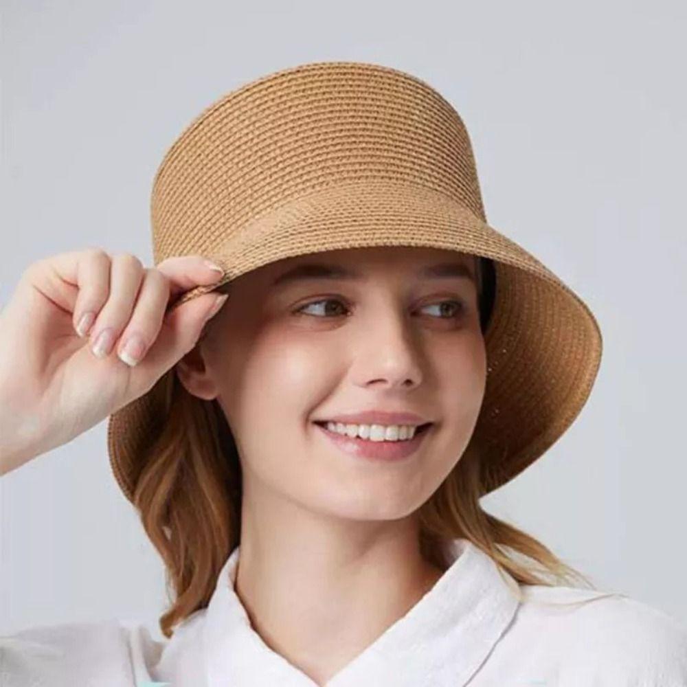 Дышащая женская соломенная шляпа-ведро, однотонная летняя дорожная солнцезащитная шляпа, модная шляпа рыбака