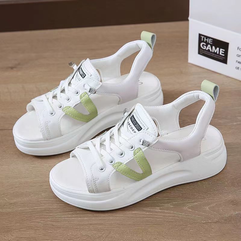 2025 Summer New Women's Shoes Thick Bottom Hollow Sponge Cake Fashion Casual Sports Flat Bottom White Shoes Sandals for Women