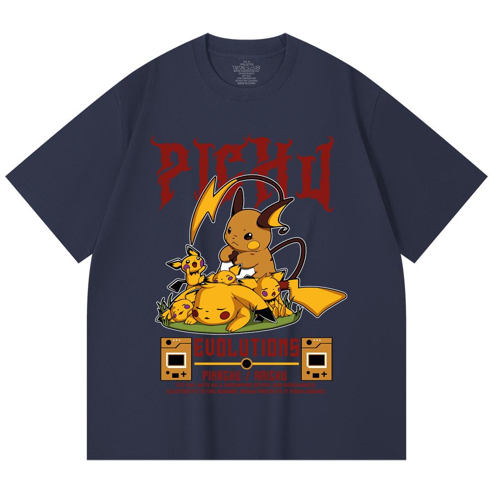 230 Gsm 100% Cotton Pokemon V18 Pikachu Evolutions Print Unisex Heavy Cotton T Shirt