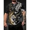Мужская летняя футболка с принтом Дракон и Тигр: Дуэль. Повседневная футболка с коротким рукавом. Мода 2025. Повседневная футболка с круглым вырезом