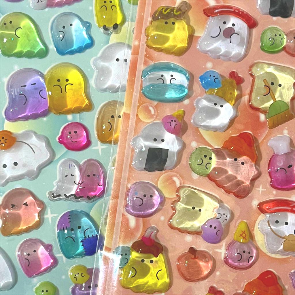 Fun 3D Yoyo Family Ghost Cute Embossed Crystal Decorative Stickers - Kids Stationery Scrapbook Creative Stickers