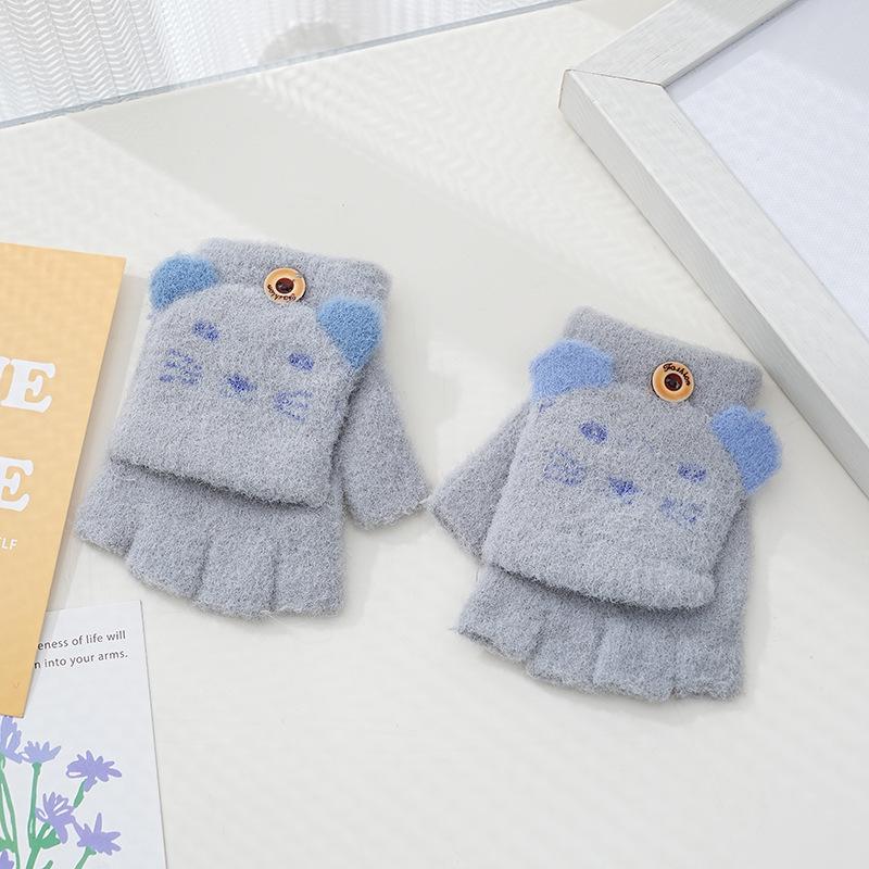 Милые детские перчатки-перевертыши с мультяшным принтом и бархатной подкладкой для тепла и защиты от холода — идеально подходят для письма осенью и зимой