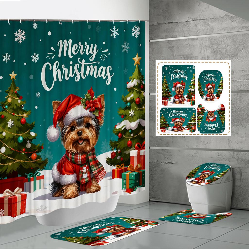 4PCS Shower Curtain Sets With Shower Curtain And Rugs Toilet Lid Rug U Shape Mat And Bath Mat Bathroom Set With 12 Hooks