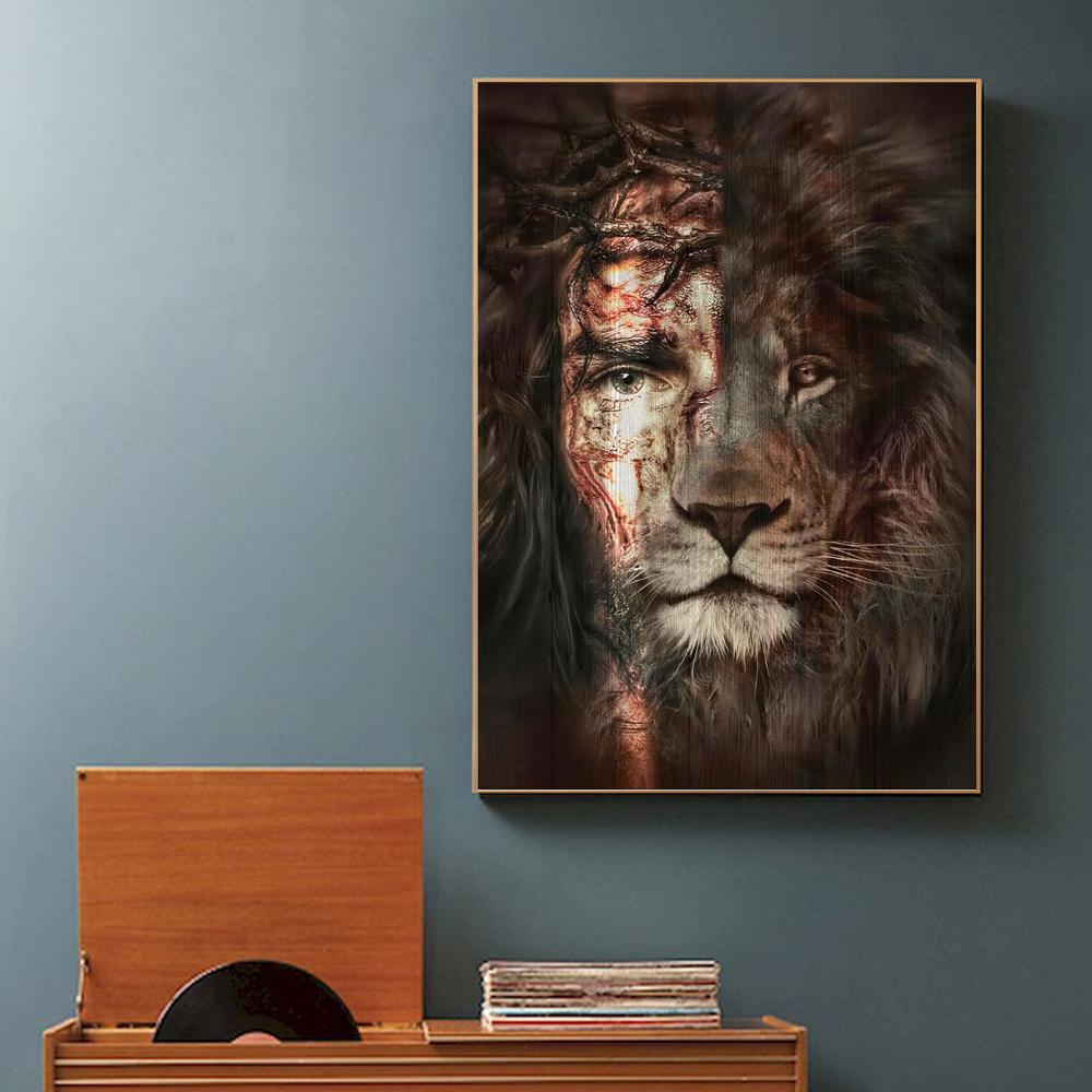 Лев и Иисус холст картины современные религиозные плакаты и принты настенные художественные фотографии животных для гостиной домашний декор без рамки