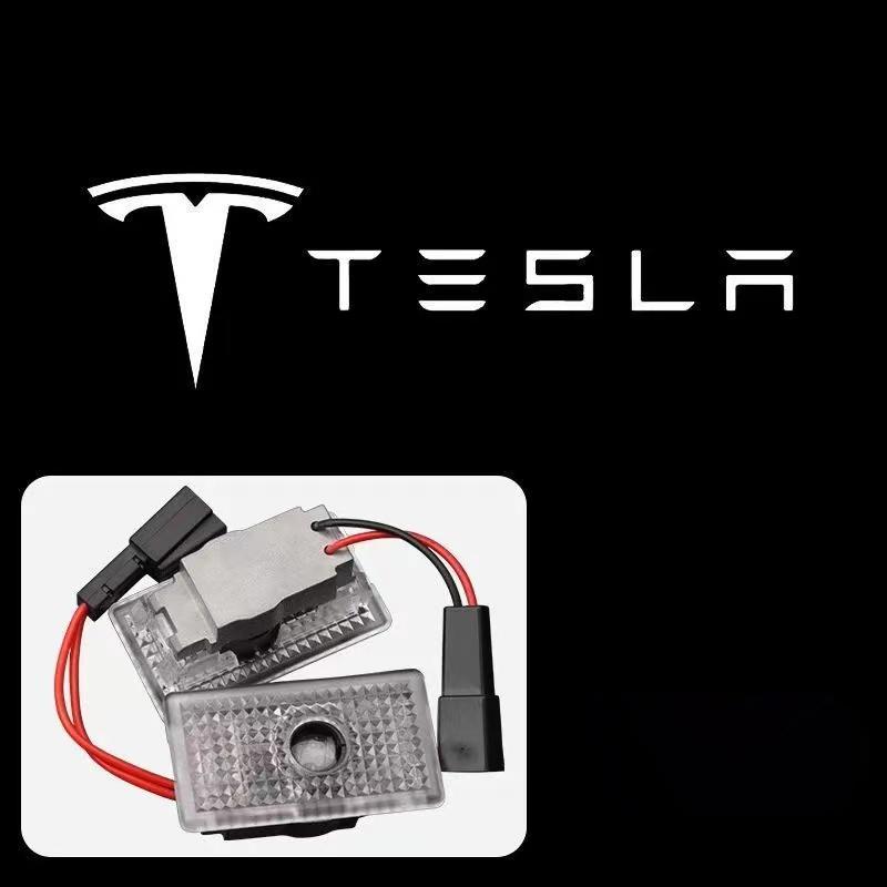 AKX1 2Pcs LED Car Welcome Door Lights Emblem Accessory For Tesla SpaceX Model 3 Highland 2023 Model S Model X Model Y Model Y-Eur Roa