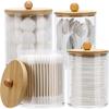 Cotton Swab Storage Box Makeup Organizer Acrylic Storage Box Transparent Cotton Cosmetic Box with Bamboo Lid for Bathroom