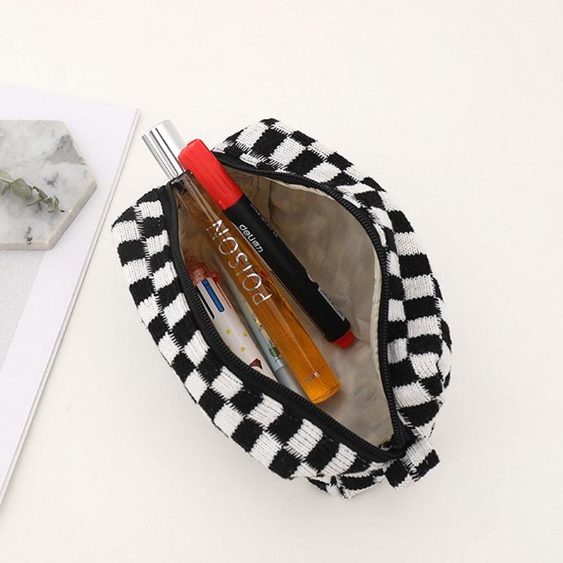 Ins клетчатый вязаный пенал большой емкости, сумка для ручек, стационарная сумка на молнии