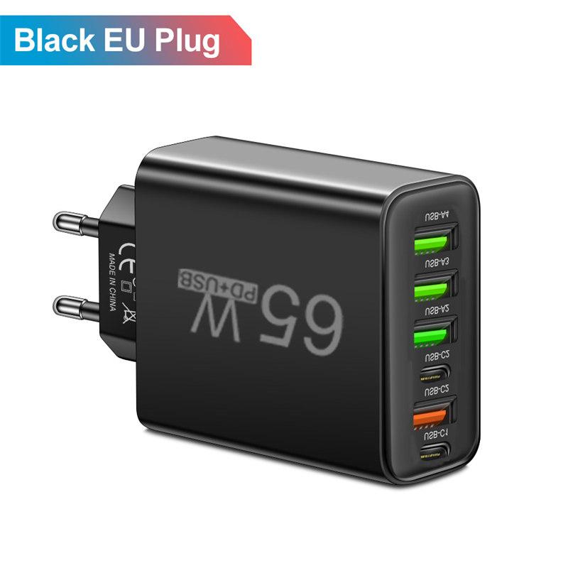 Зарядное устройство USB 65 Вт, 6 портов PD Type C, адаптер для быстрой зарядки для iPhone 13, 14, 15, Samsung, Xiaomi, Huawei, настенное быстрое зарядное устройство для мобильного телефона
