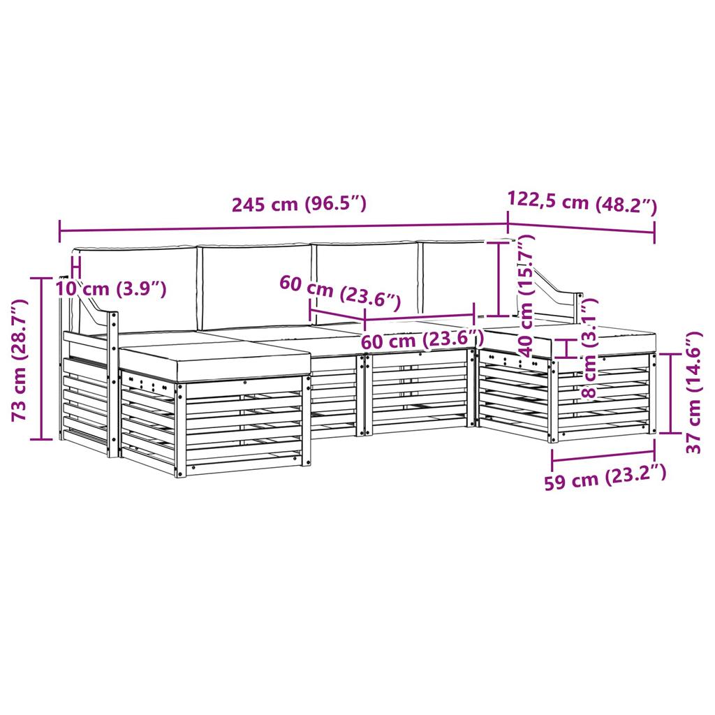 6 Piece Outdoor Sofa Set in Natural and Cream Solid Acacia Wood