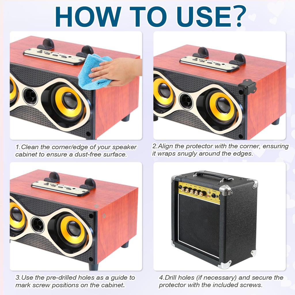 Uxcell 16 шт. Угол для акустического кабинета, металлический, штабелируемый, защитный, угловой чехол для края коробки, защита, с 48 монтажными винтами для сцены, диджея, аудио, звука