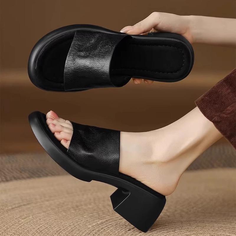 Модные винтажные сандалии и шлепанцы с открытым носком, женские шлепанцы на блочном каблуке, летняя уличная обувь, шлепанцы на платформе и высоком каблуке, пляжная обувь