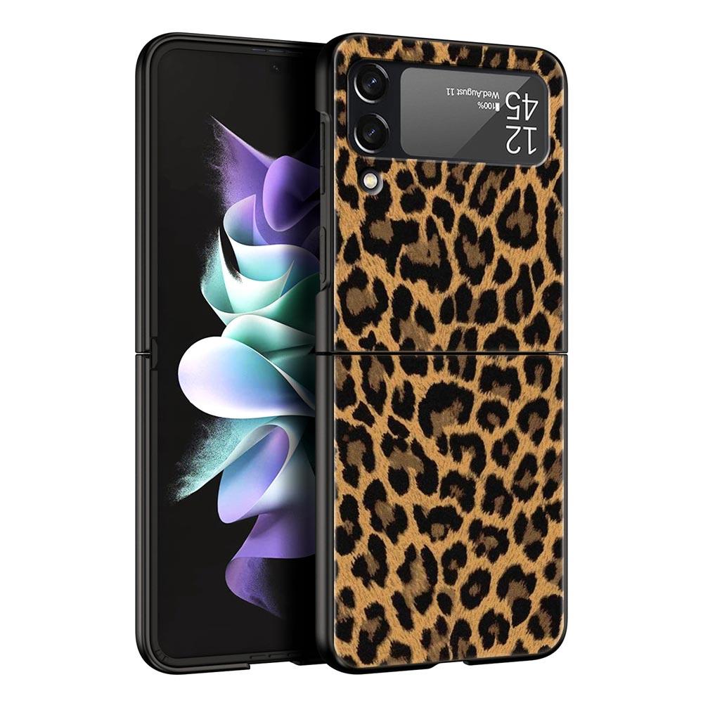 Чехол для телефона Samsung Galaxy Z Flip 3 4 5 6 Складной Черный Корпус Для Samsung Z Flip4 Flip5 ПК Жесткая Крышка Леопардовый Принт Гепарда