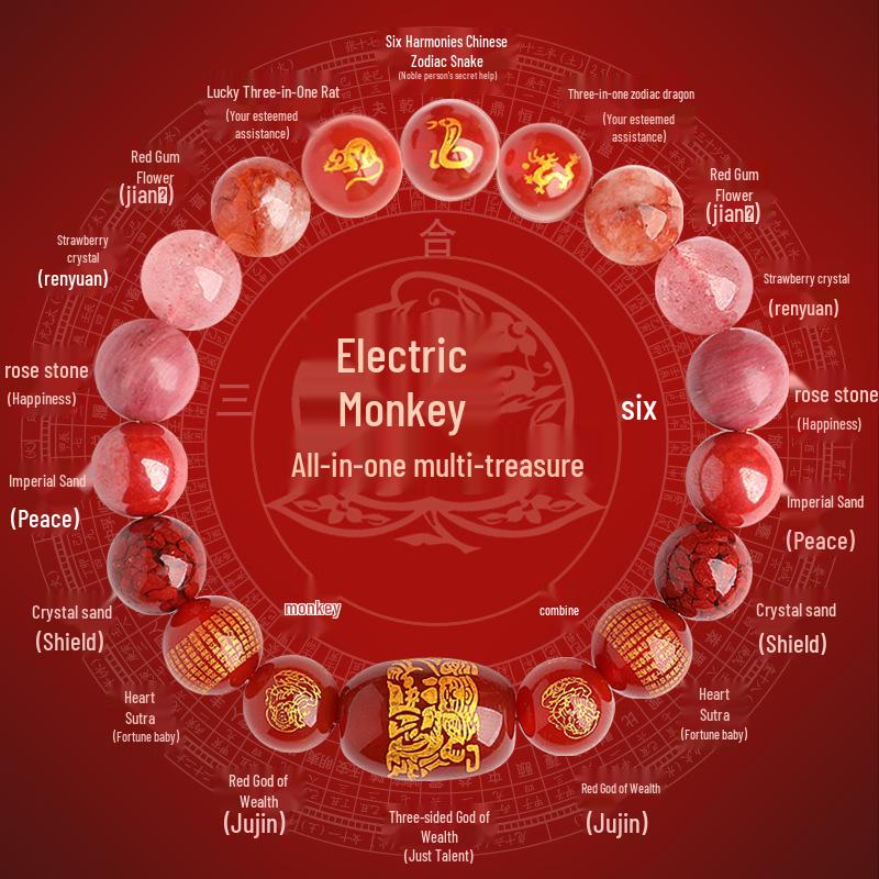 2025 Year of the Snake Crystal Cinnabar Bracelet - Tai Sui, Wealth God & Heart Sutra Charm for Men and Women