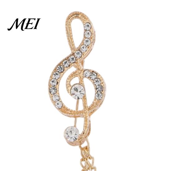 Musical Note Jewelry Brooch Pin for Women, Treble Clef Eighth with Staggered Metal Music Chains, Rhinestones Design Lapel Musicians Formal Casual Wear