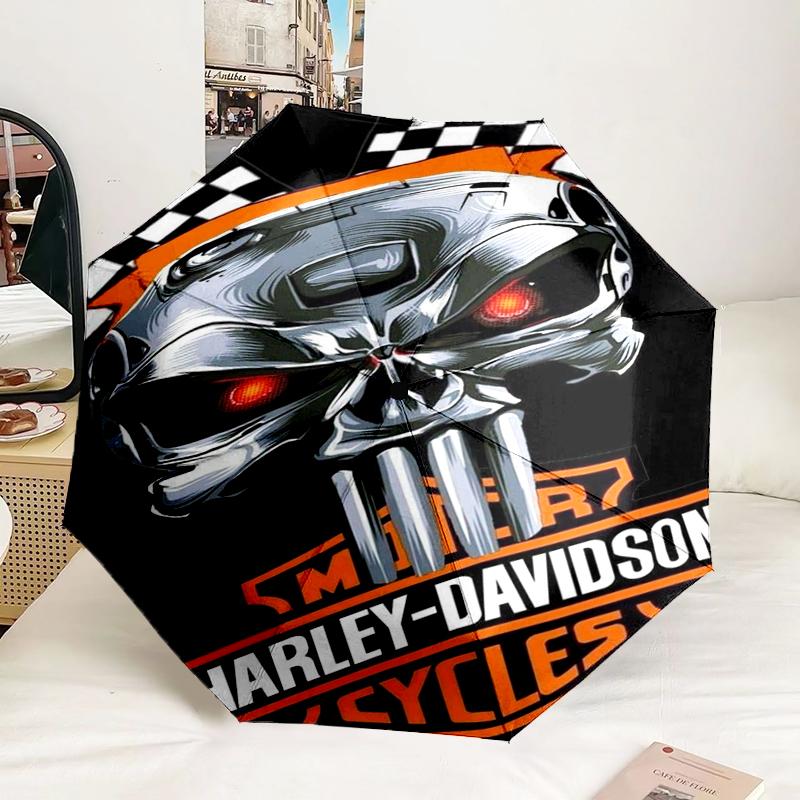 Автоматический складной зонт с рисунком мотоцикла Harley-Davidson - 8-спицевый дорожный зонт с автоматическим портативным чехлом, идеальный подарок на день рождения