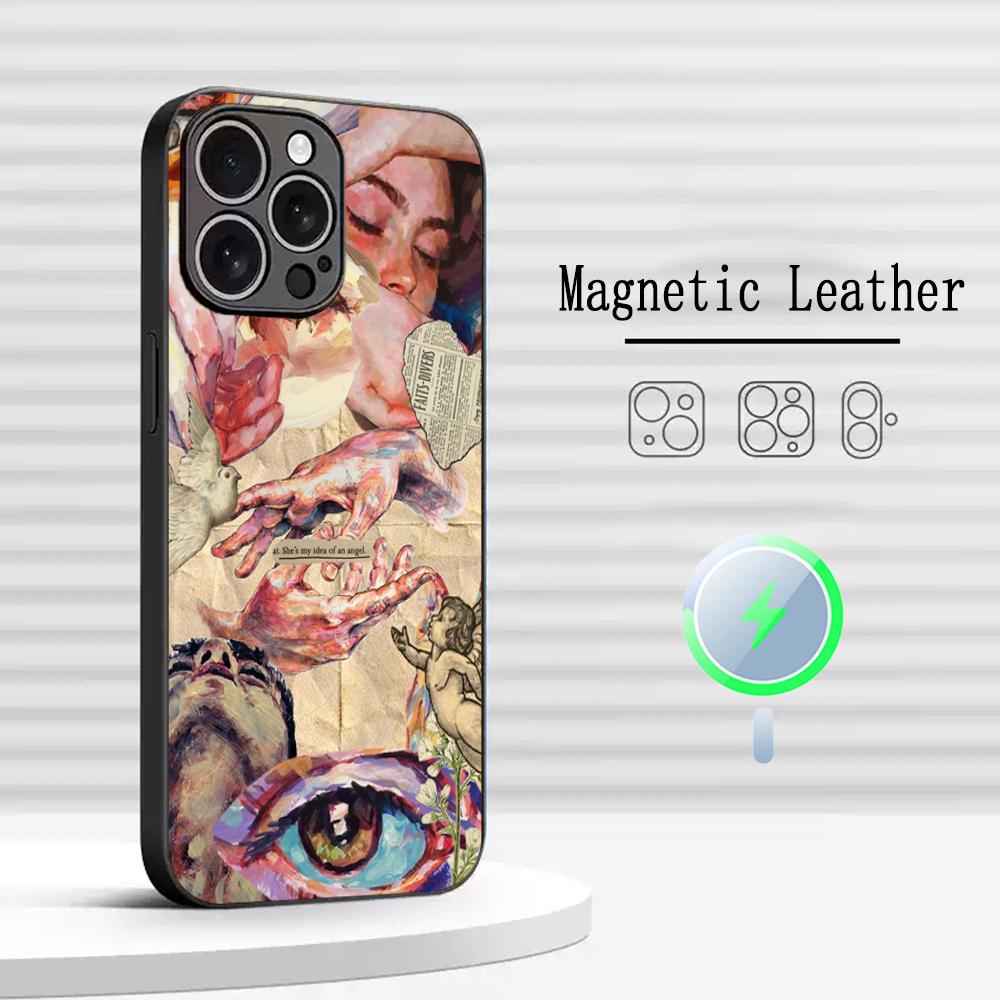 Американский ретро арт-живопись узор дизайн Чехол для телефона Для iPhone 17 16 15 14 13 12 Plus Pro Max Роскошный Magsafe Овчина