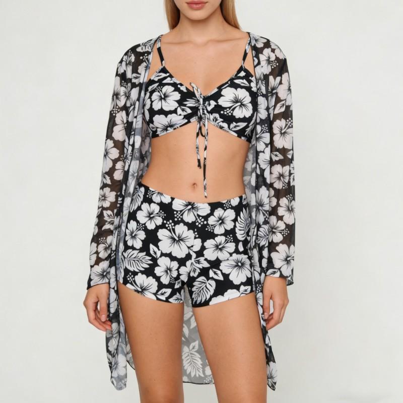 Floral Print High-Waisted Bikini Set Womens Sexy Swimwear With Padded Top Triangle Bottom