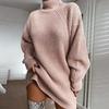 Autumn Winter Women's Solid Color Loose Knitted Sweater Dress Women Long Sleeve Turtleneck Pullover Knit Dress