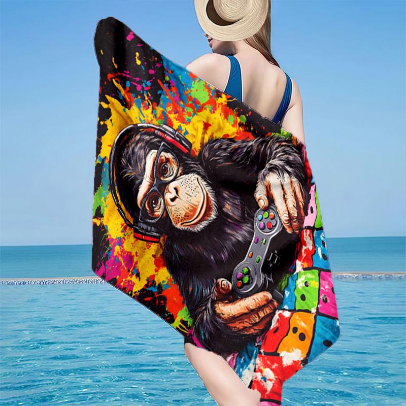 Monkey Gamer Adventure Beach Towel, Super Soft Microfiber, Gift for Her/Him, Birthday, for Pool, Beach, Travel, Home Decor Fan gifts
