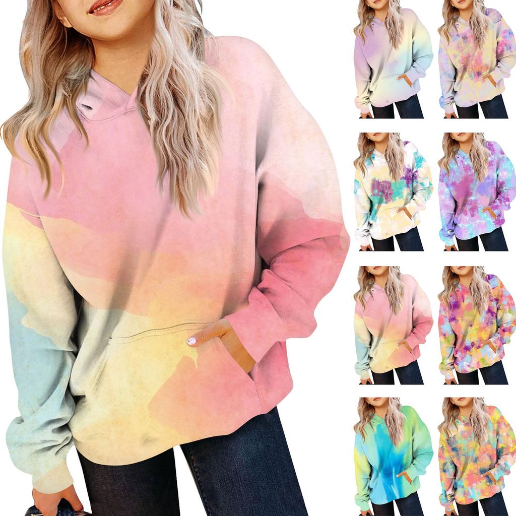 Children's Sweatshirt Girls Gradient Color Long Sleeve Hooded Pocket Sweatshirt