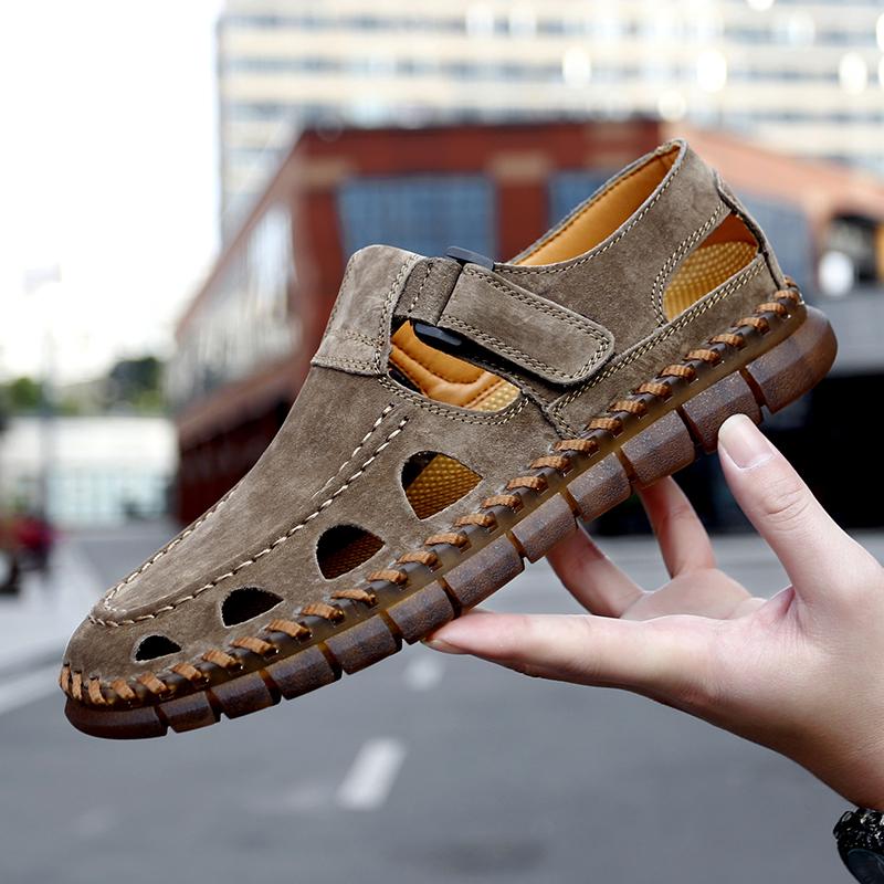 Сшитые вручную ажурные мужские туфли, новое поступление, мужские летние туфли на плоской подошве из замши и кожи, легкие мокасины для отдыха на природе, дышащие сандалии