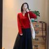 Women's Korean Style V-Neck Wool Sweater - Button-Up, Long Sleeve, Slimming, Versatile Knitwear Top