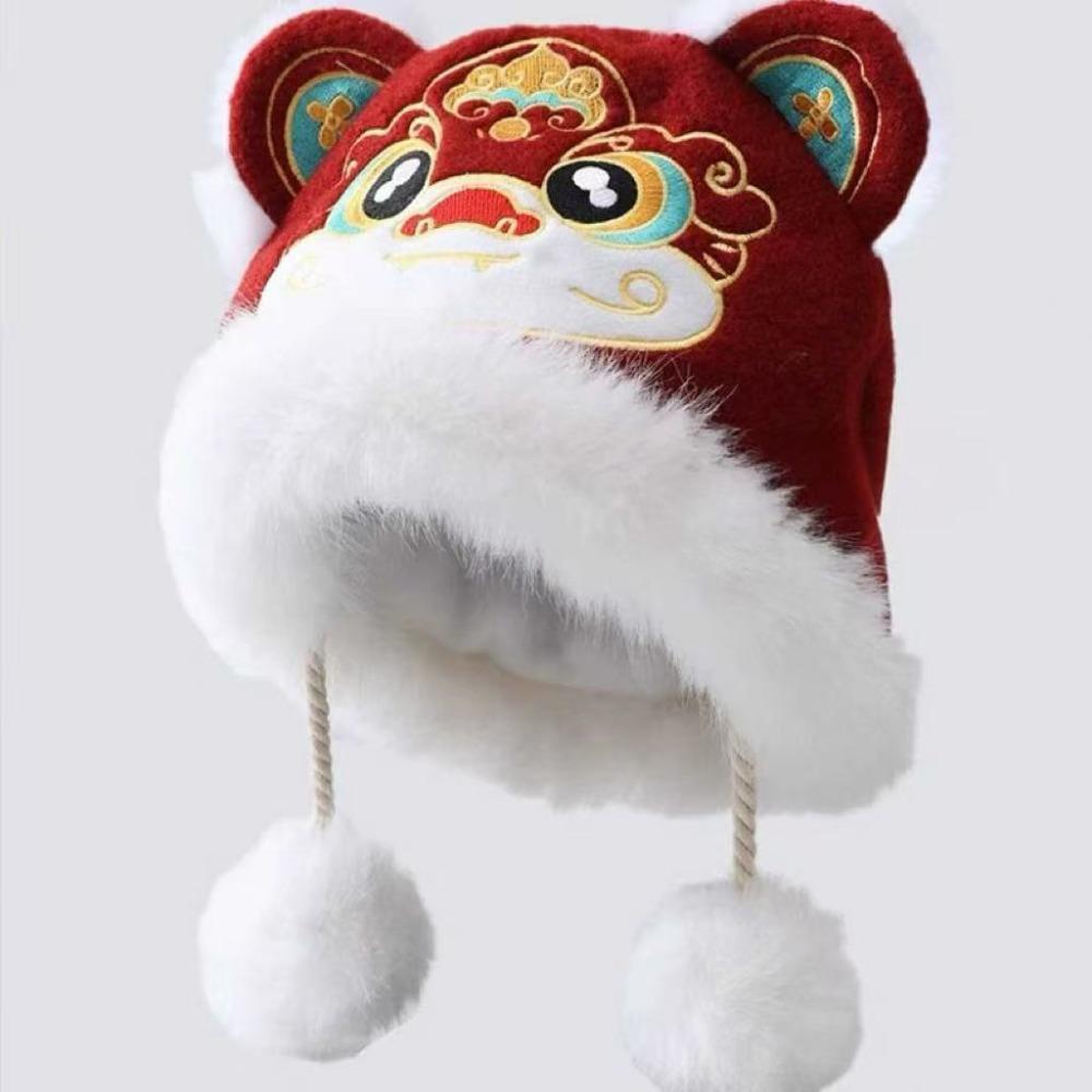 Thickened Children's Lion Dance Hat Ear Muffs Winter Warm Hat Fashion Plush Beanies Outdoor