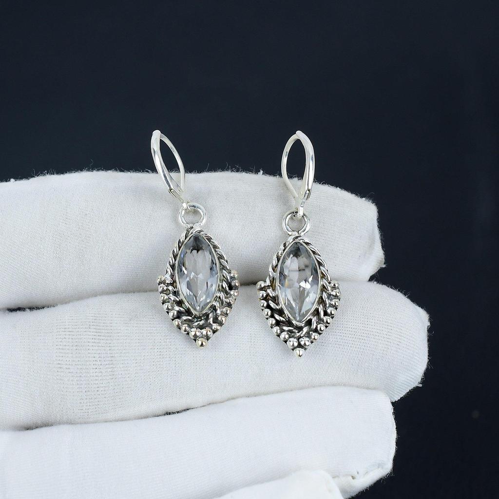 Unique White Topaz Gemstone Earrings, 925 Sterling Silver Earring, Handmade Boho Silver Jewelry Dangle Earrings, Engagement Gift