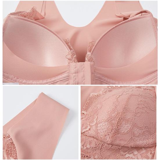 Женский бюстгальтер с застежкой спереди, кружевной широкий плечевой ремень, сплошной цвет, поддержка груди, бесшовный
